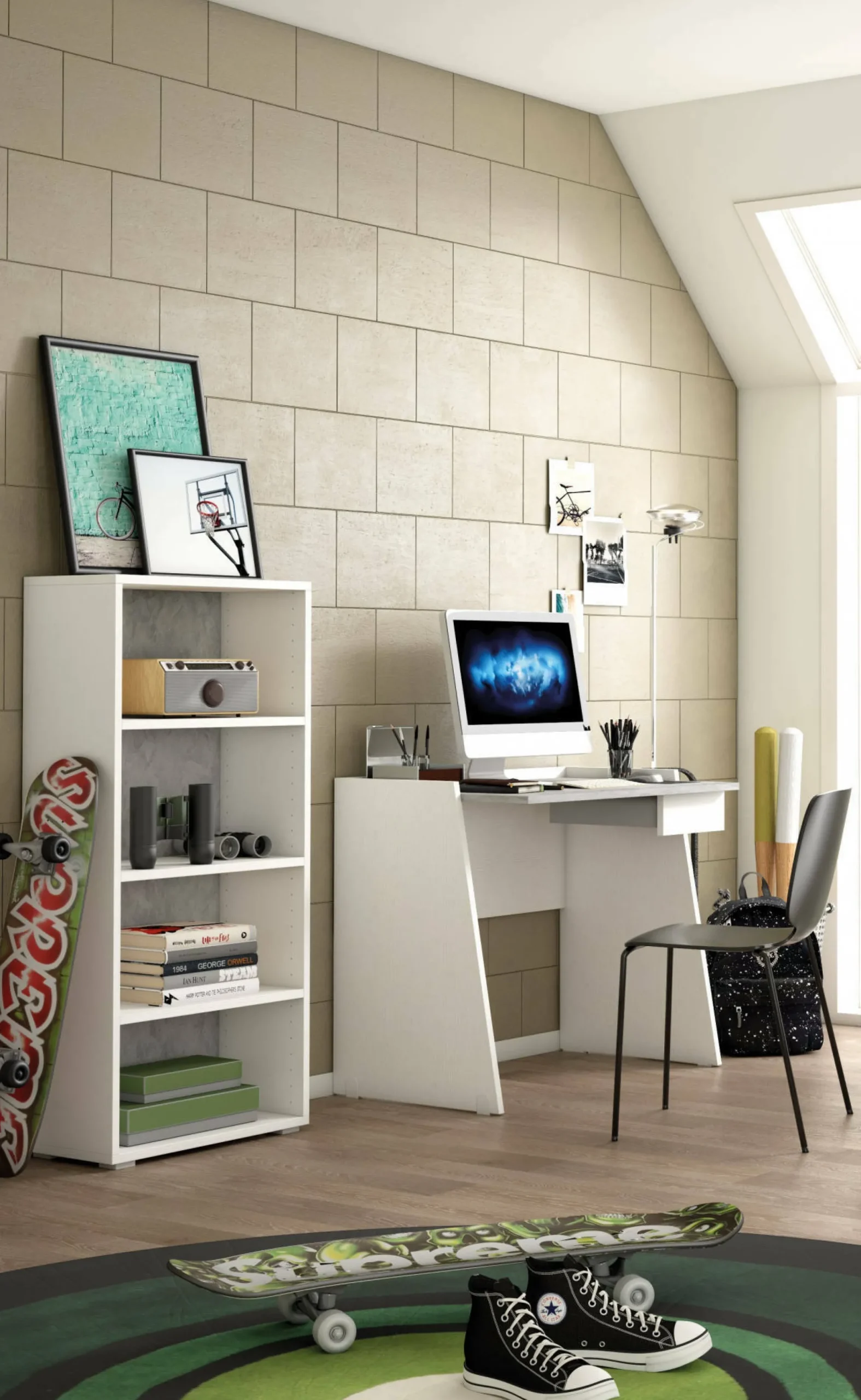 Libreria Ddjuri, 60x30h130 cm, Bianco e Cemento<Dmora Hot