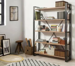Libreria Demetria, Quercia e Nero, 130x35h180 cm<Dmora Discount