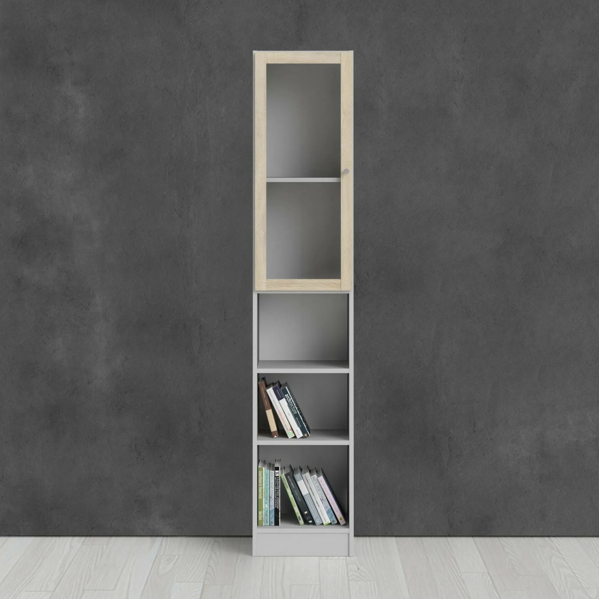 Libreria Dsitu, 28x41 h203 cm, Bianco e Quercia<Dmora New
