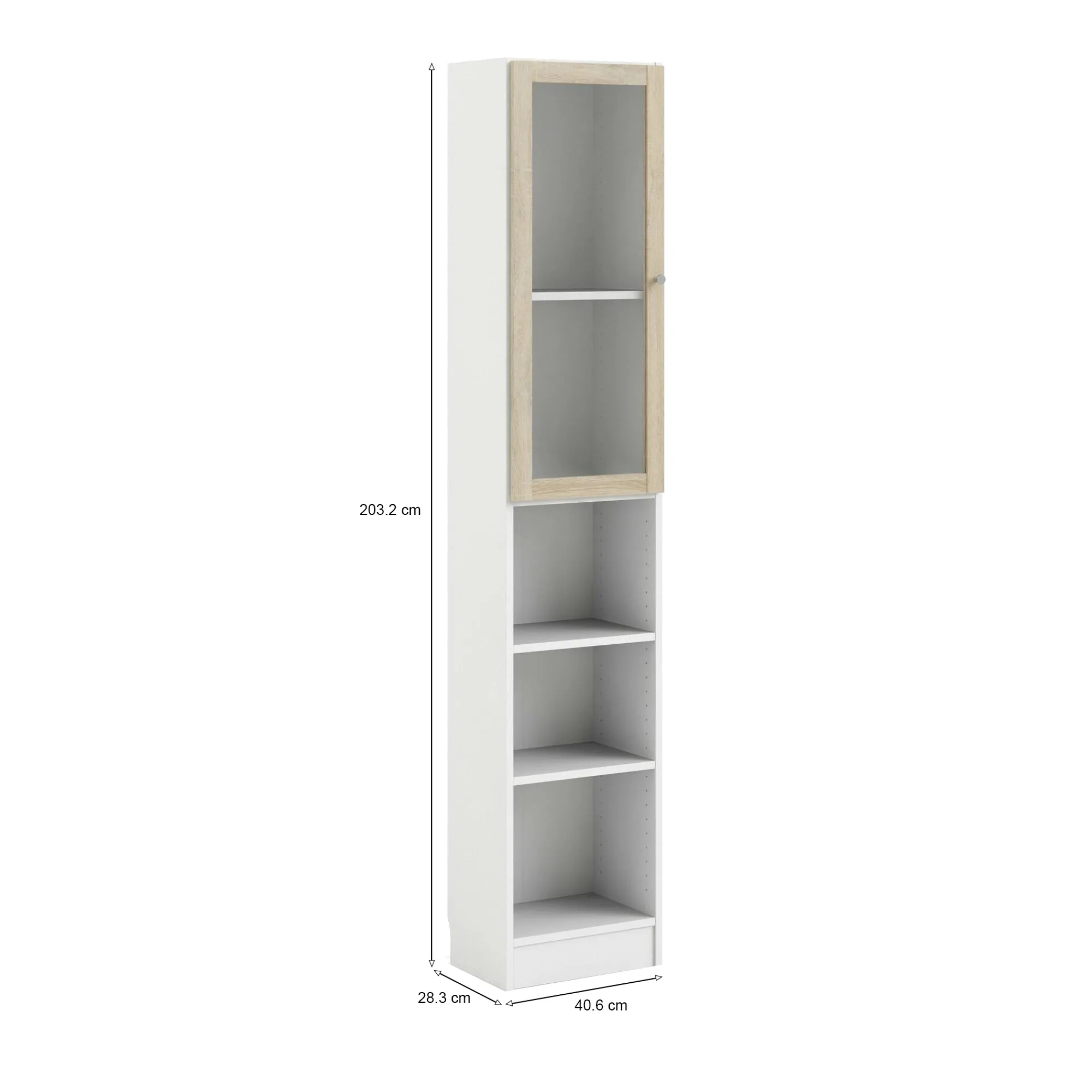 Libreria Dsitu, 28x41 h203 cm, Bianco e Quercia<Dmora New