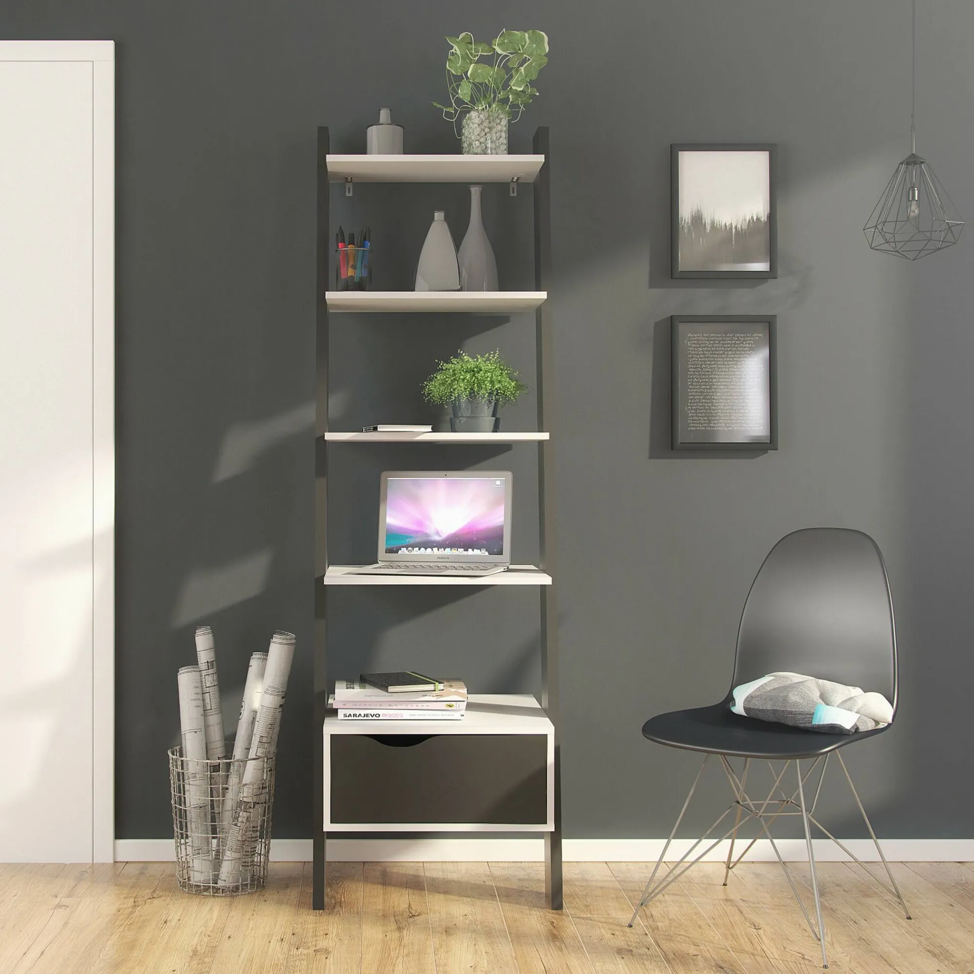 Libreria Dsol, 55x48 h180 cm, Bianco e Nero<Dmora Fashion