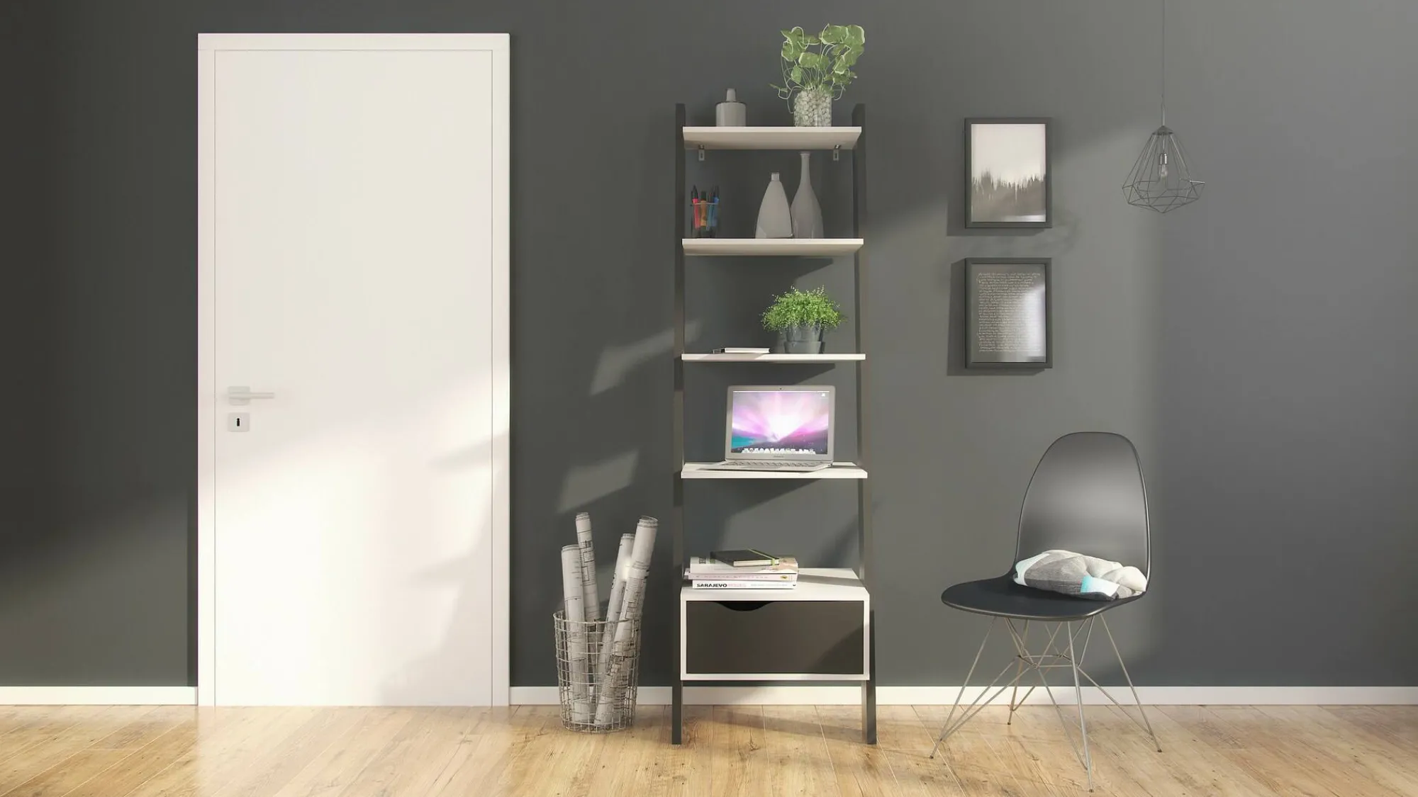 Libreria Dsol, 55x48 h180 cm, Bianco e Nero<Dmora Fashion