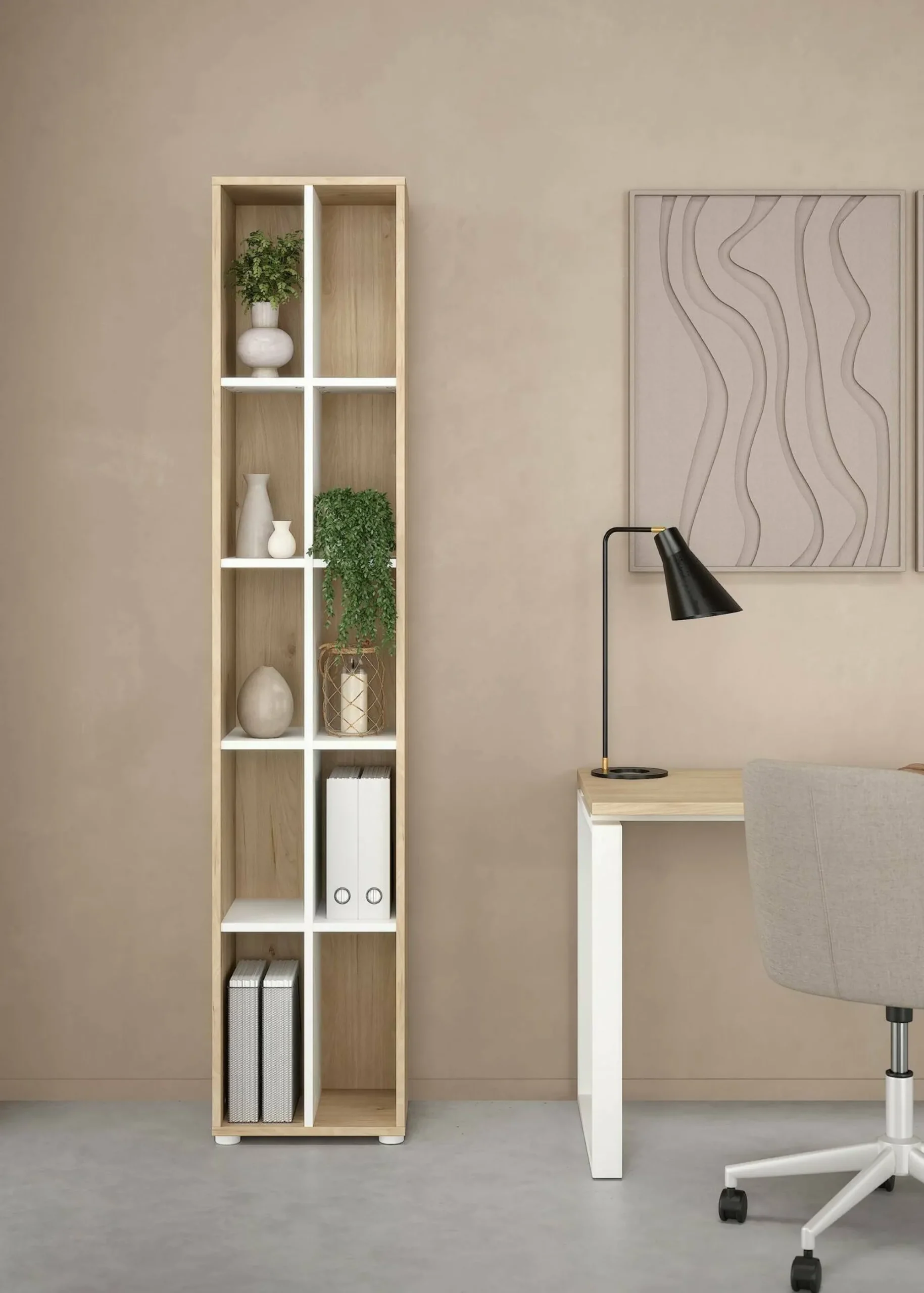 Libreria Dtedesc, 34x41 h205 cm, Rovere e Bianco<Dmora Shop