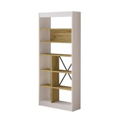 Libreria Emong, 76x25 h170 cm, Quercia e Bianco<Dmora Outlet