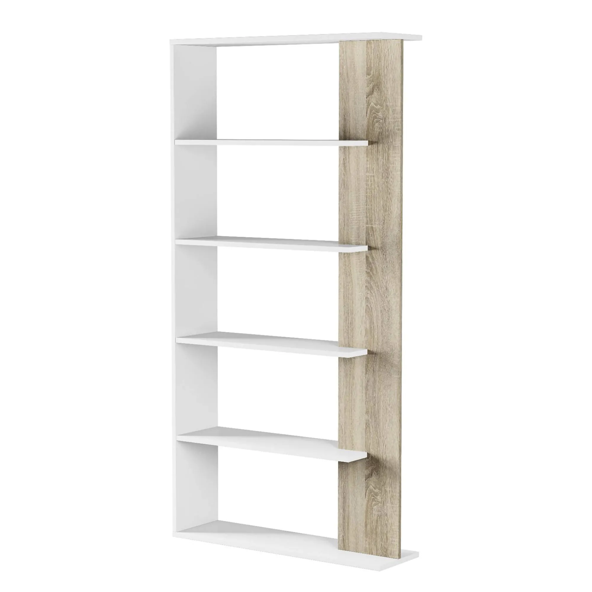 Libreria Eolo, 90x25h180 cm, Bianco e Rovere<Dmora Best Sale