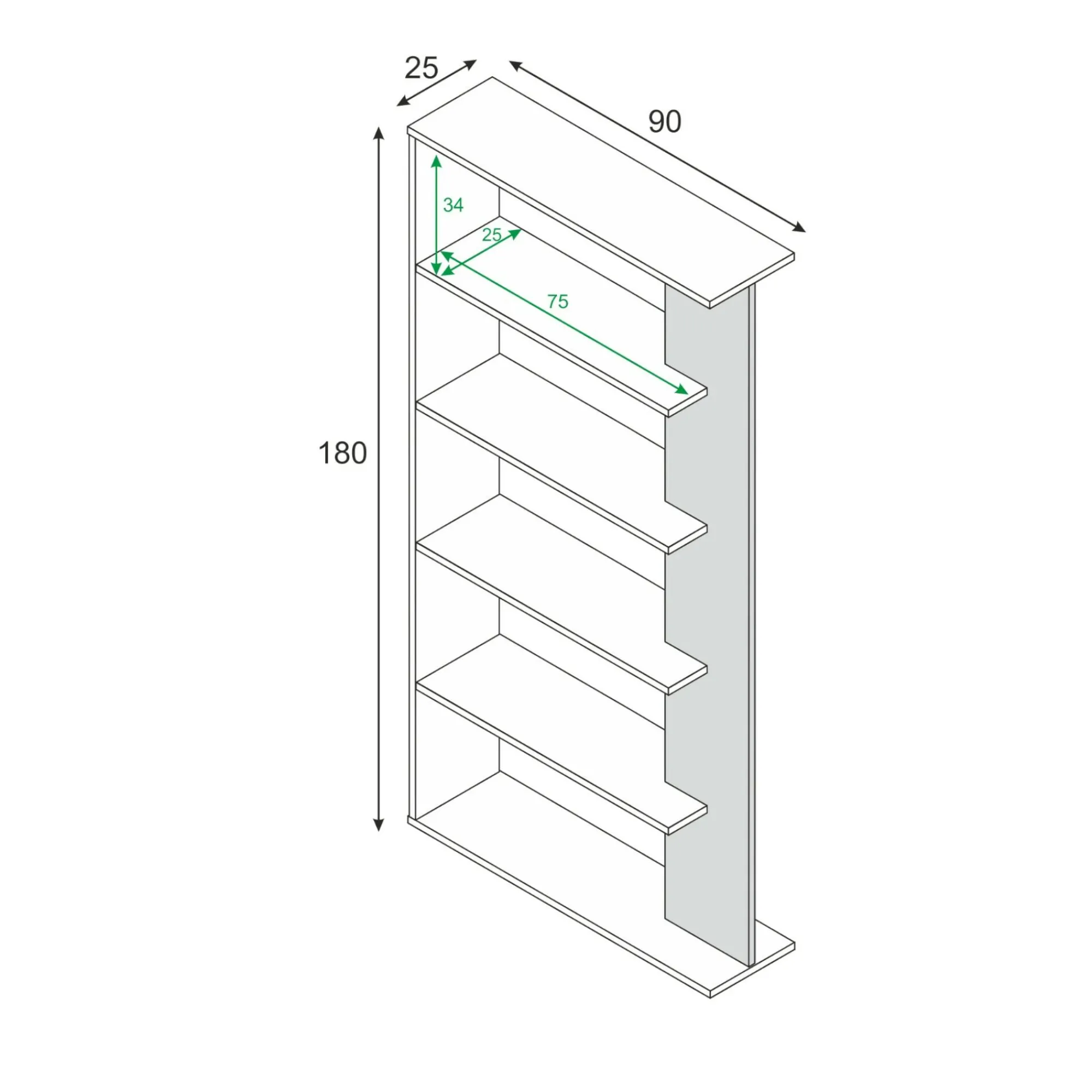 Libreria Eolo, 90x25h180 cm, Bianco e Rovere<Dmora Best Sale