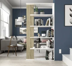 Libreria Eolo, 90x25h180 cm, Bianco e Rovere<Dmora Best Sale