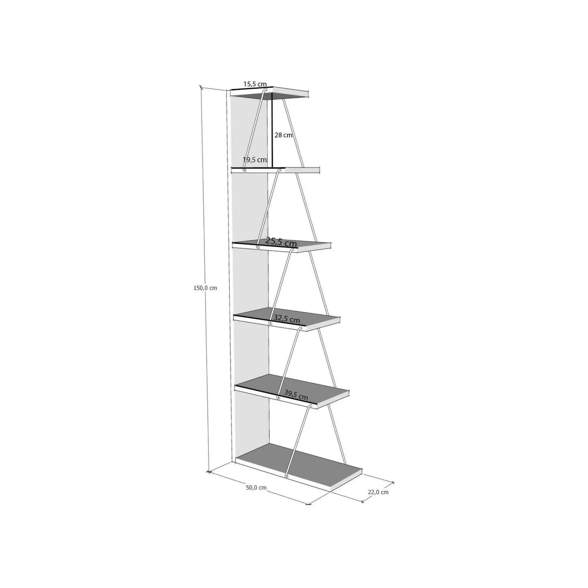 Libreria Erminia, 50x22h150 cm, Quercia e Nero<Dmora Store