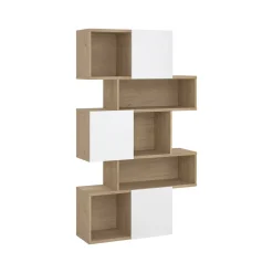 Libreria Flavie, Scaffale da ufficio, Mobile portalibri, Biblioteca, 32x96 h166 cm, Rovere e Bianco<Dmora Fashion