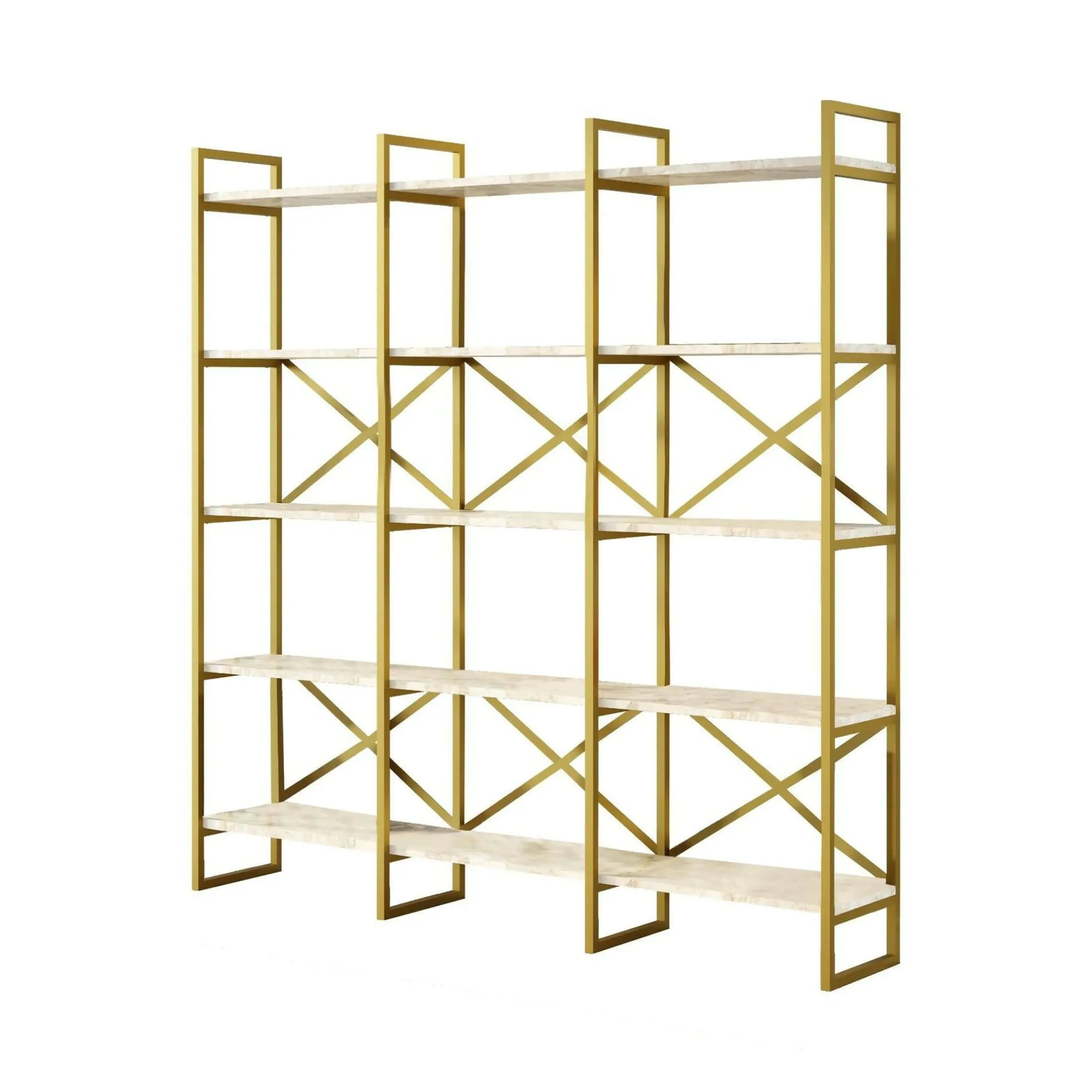 Libreria Gauro, 170x30h175 cm, Bianco e Oro<Dmora Discount