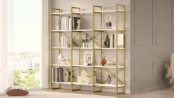 Libreria Gauro, 170x30h175 cm, Bianco e Oro<Dmora Sale