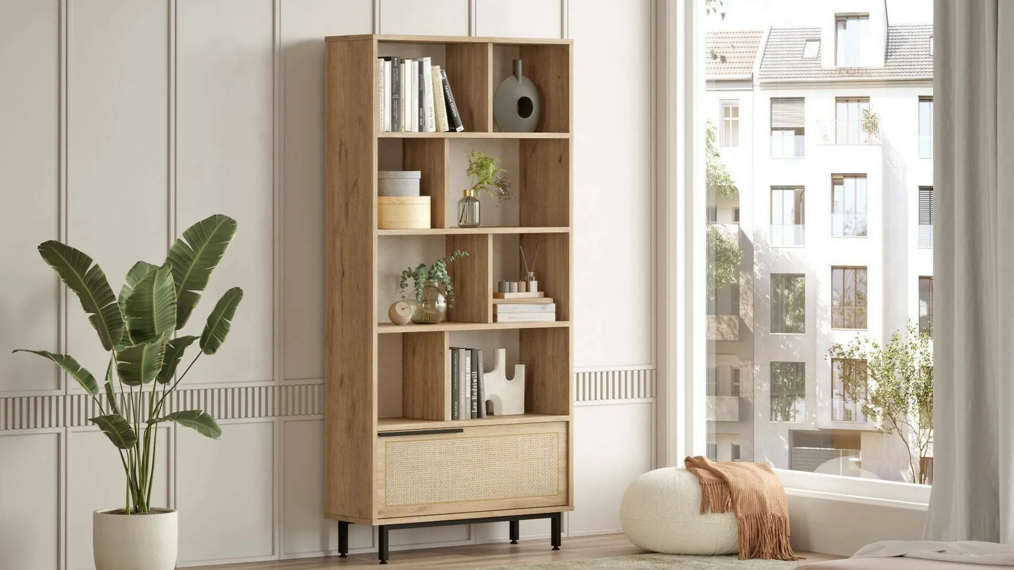 Libreria Gerusalem, 84x30 h176 cm, Noce e Quercia<Dmora Best Sale