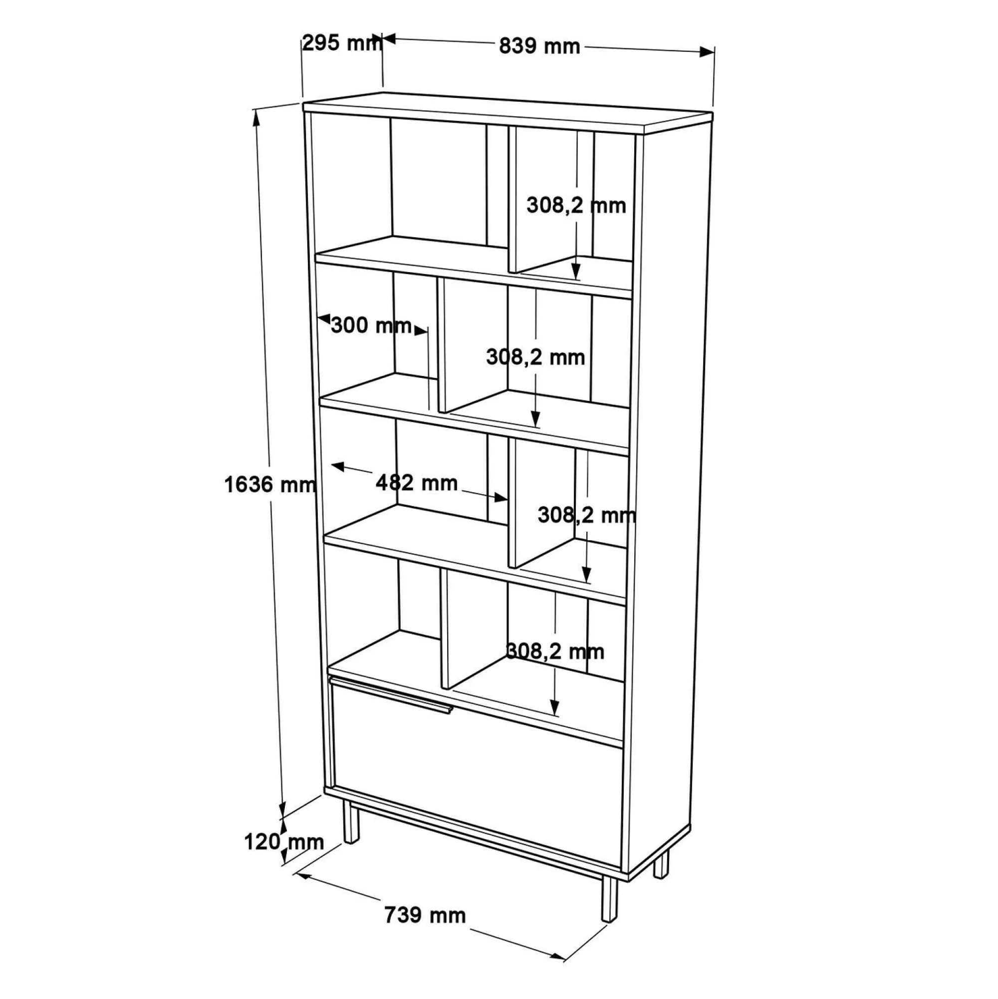 Libreria Gerusalem, 84x30 h176 cm, Noce e Quercia<Dmora Best Sale