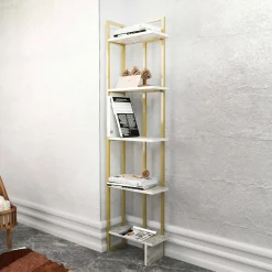 Libreria Giraffa, 45x22h180 cm, Bianco e Oro<Dmora Sale