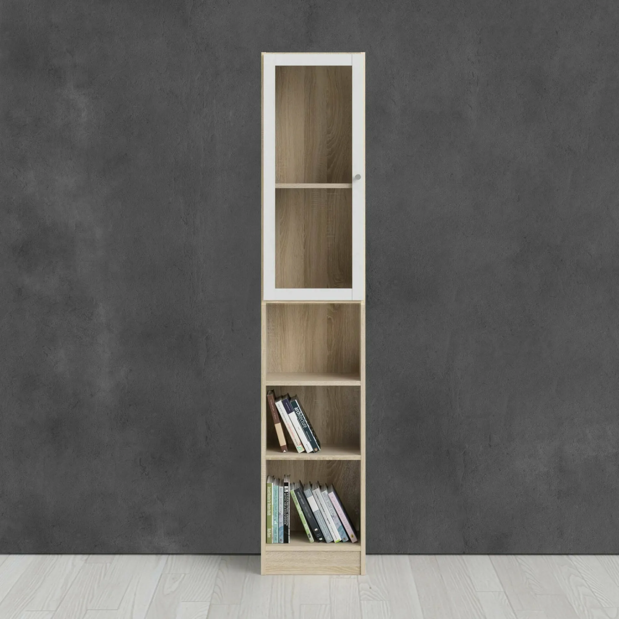 Libreria Greg, 28x41 h203 cm, Quercia e Bianco<Dmora Online