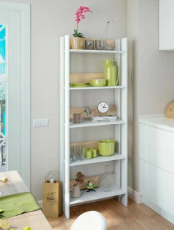 Libreria Haruki, 57x27h170 cm, Bianco lucido e Rovere<Dmora Store