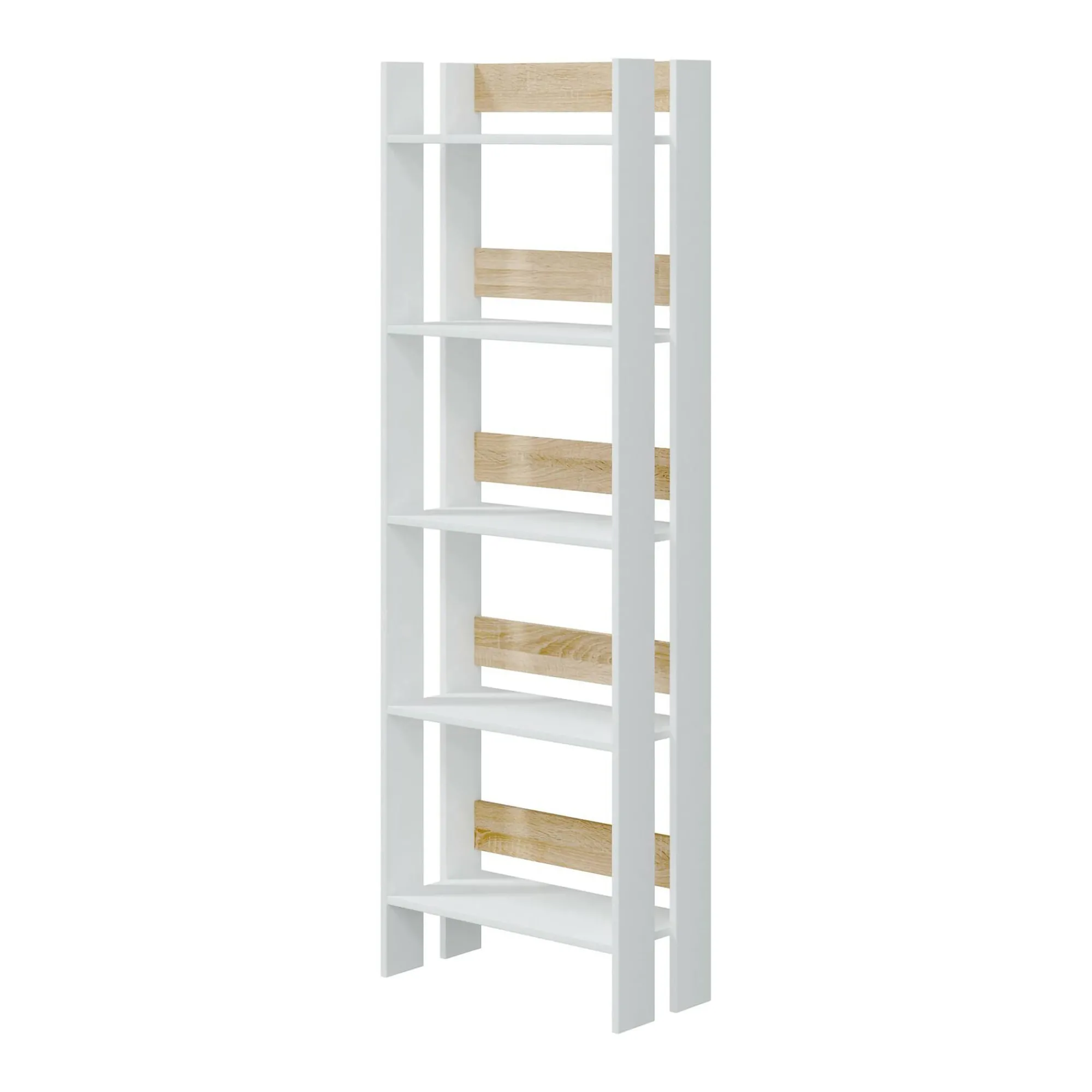 Libreria Haruki, 57x27h170 cm, Bianco lucido e Rovere<Dmora Store