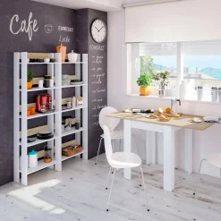 Libreria Haruki, 57x27h170 cm, Bianco lucido e Rovere<Dmora Store