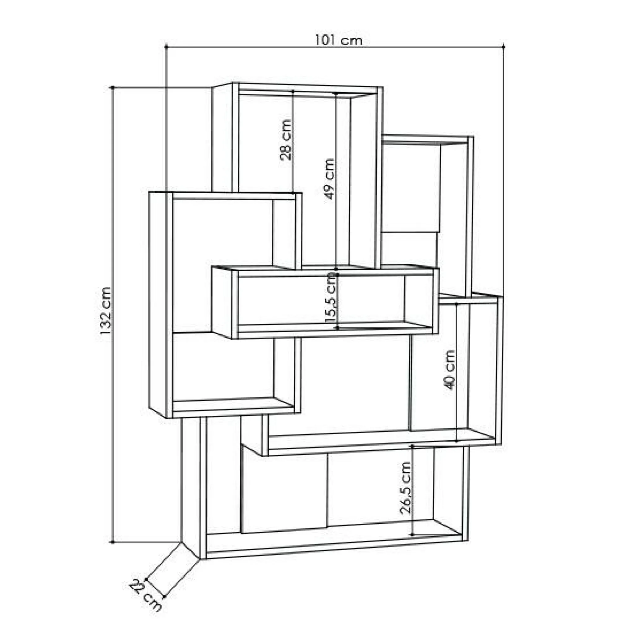 Libreria KhaiMuk, 101x22 h132 cm, Bianco e Quercia<Dmora Fashion