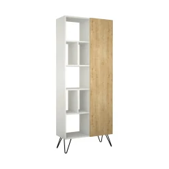 Libreria Lince, 79x32 h190 cm, Bianco e Quercia<Dmora Shop