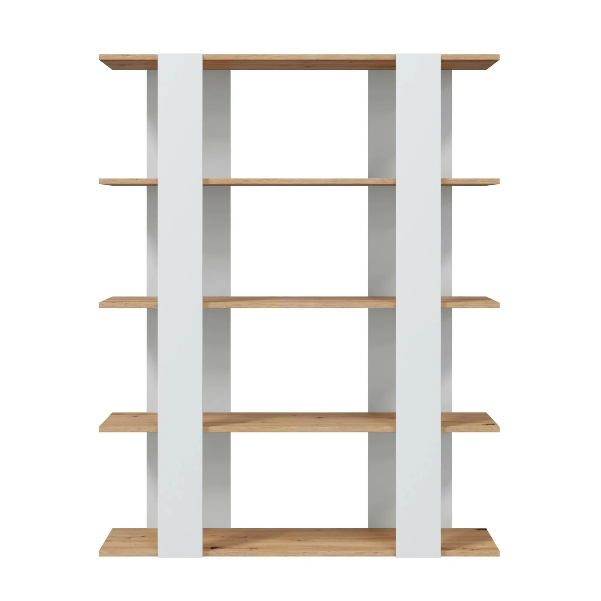 Libreria Madreperla, 108x31h136 cm, Rovere Nodi e Bianco lucido<Dmora Online