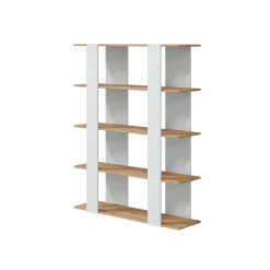 Libreria Madreperla, 108x31h136 cm, Rovere Nodi e Bianco lucido<Dmora Online