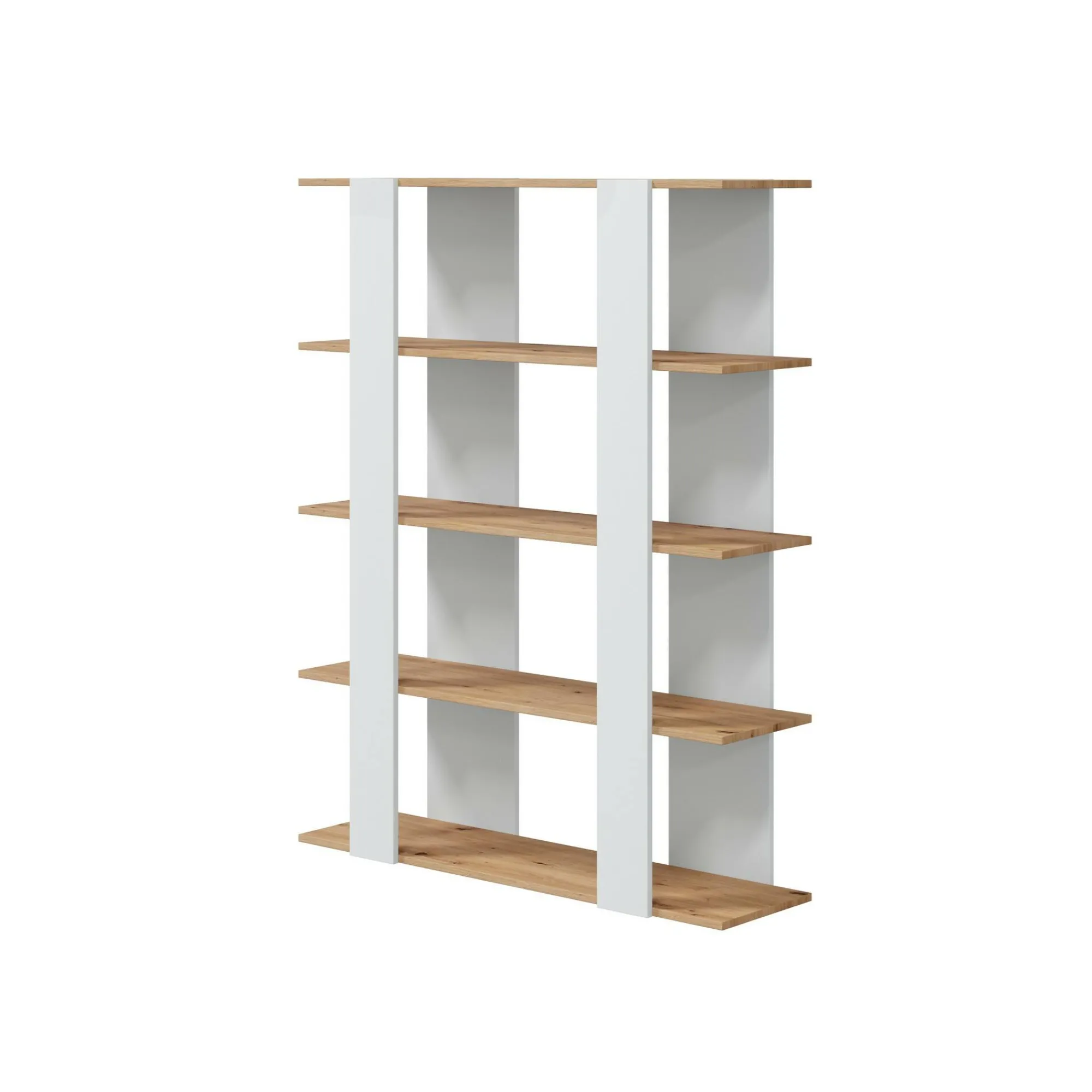 Libreria Madreperla, 108x31h136 cm, Rovere Nodi e Bianco lucido<Dmora Online