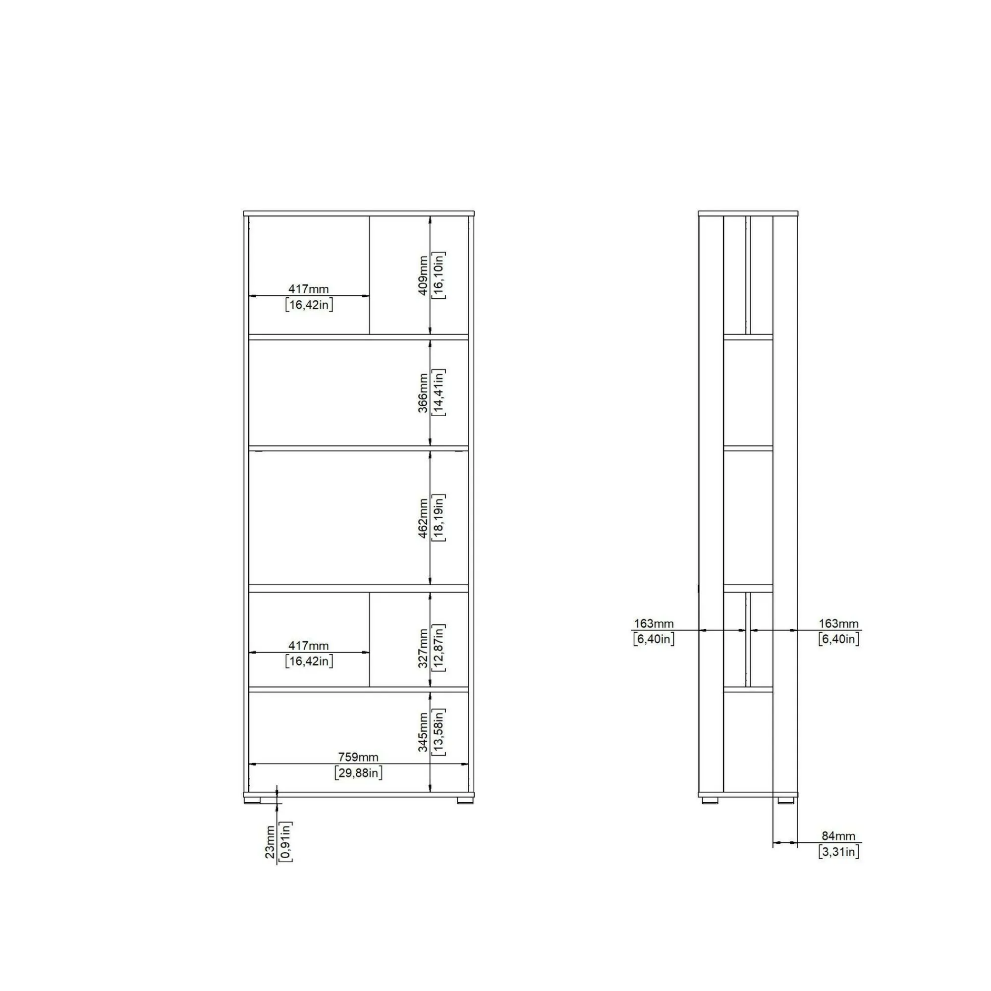 Libreria MuGuiying, 34x80 h205 cm, Rovere e Grigio<Dmora Shop