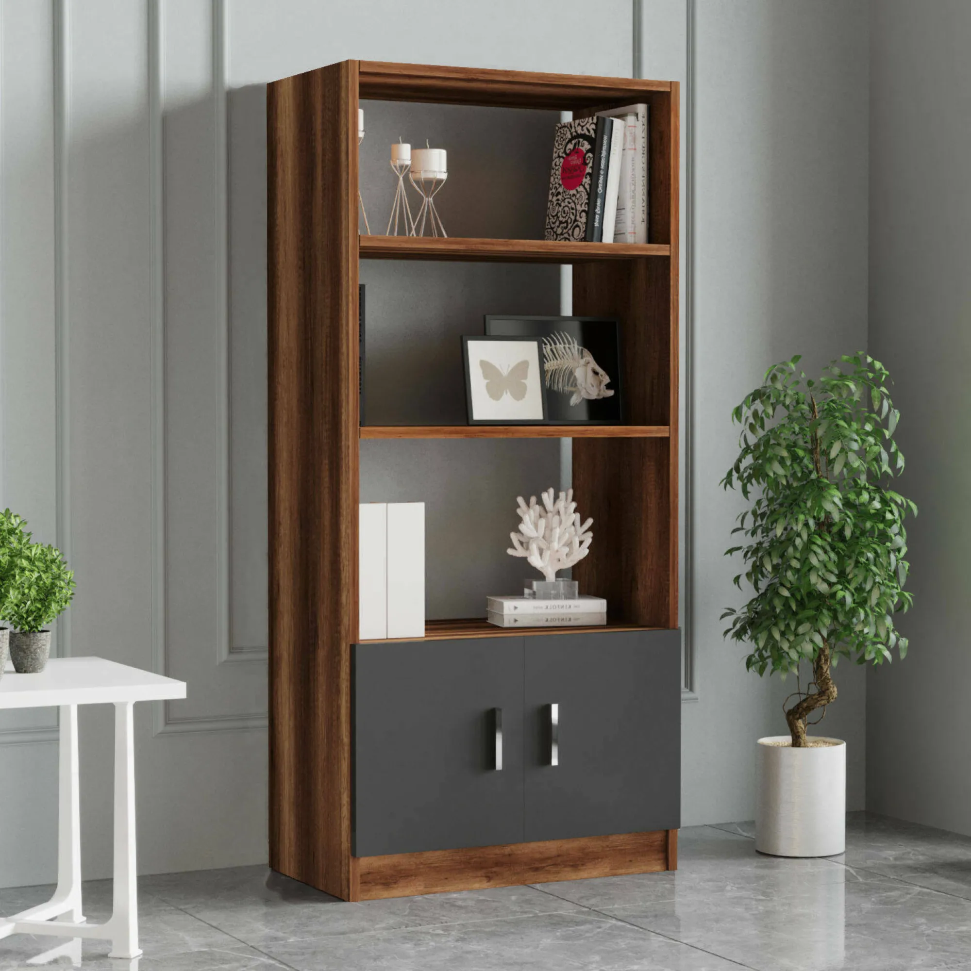 Libreria Patty, 64x38 h140 cm, Noce e Antracite<Dmora Online