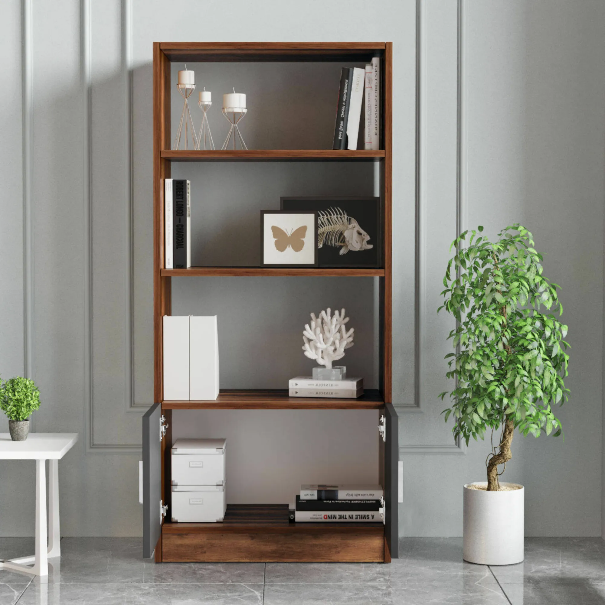 Libreria Patty, 64x38 h140 cm, Noce e Antracite<Dmora Online