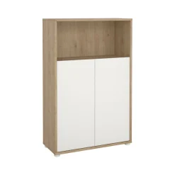 Libreria Perrine, Scaffale da ufficio, Mobile portalibri, Biblioteca, 34x80 h124 cm, Rovere e Bianco<Dmora Fashion