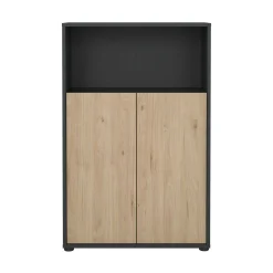 Libreria Perrine, Scaffale da ufficio, Mobile portalibri, Biblioteca, 34x80 h124 cm, Rovere e Grigio<Dmora Sale