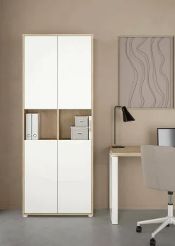 Libreria Pierre, 34x80 h205 cm, Rovere e Bianco<Dmora Flash Sale