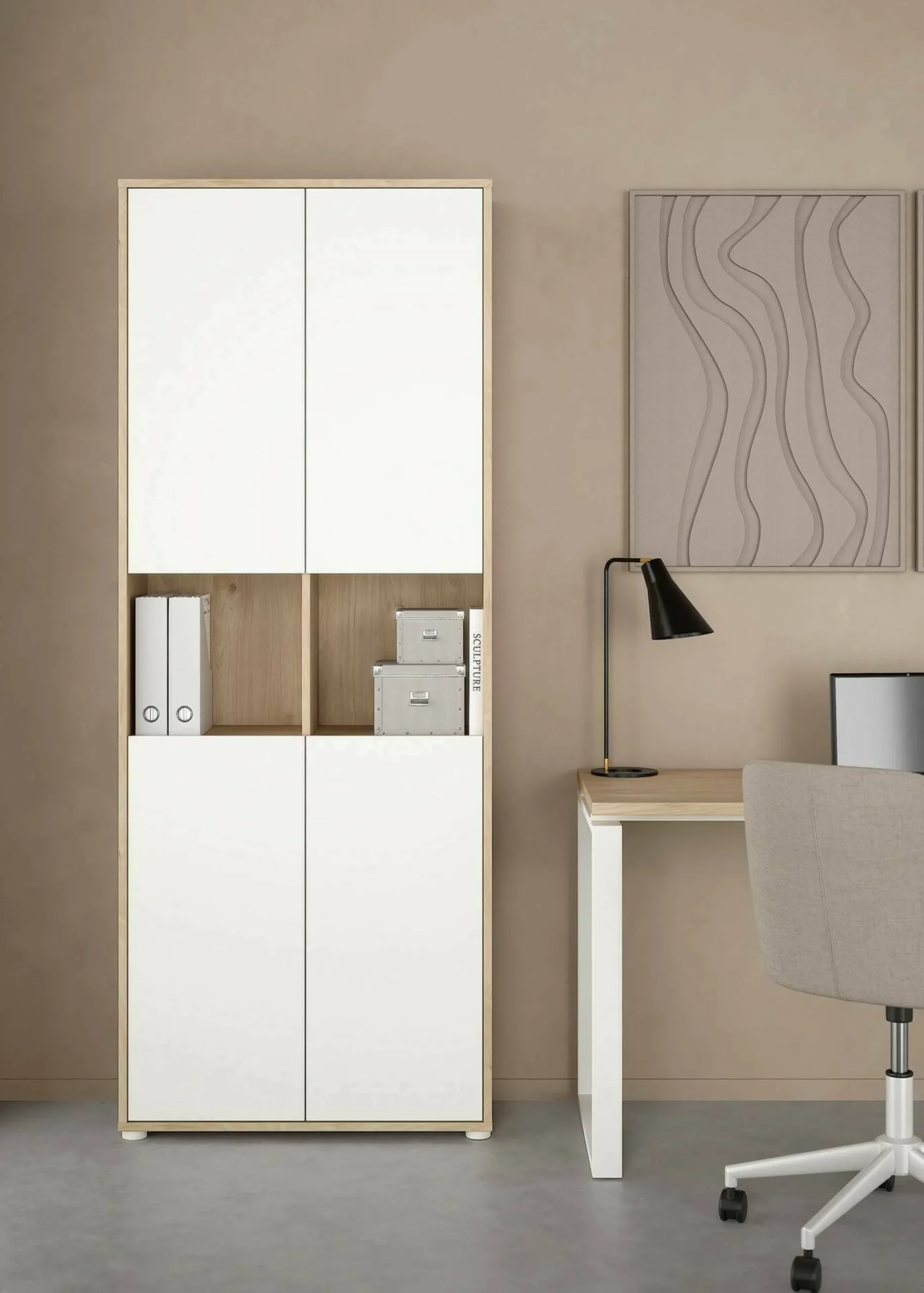 Libreria Pierre, 34x80 h205 cm, Rovere e Bianco<Dmora Flash Sale