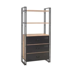Libreria Podul, 90x35 h180 cm, Quercia e Nero<Dmora Clearance
