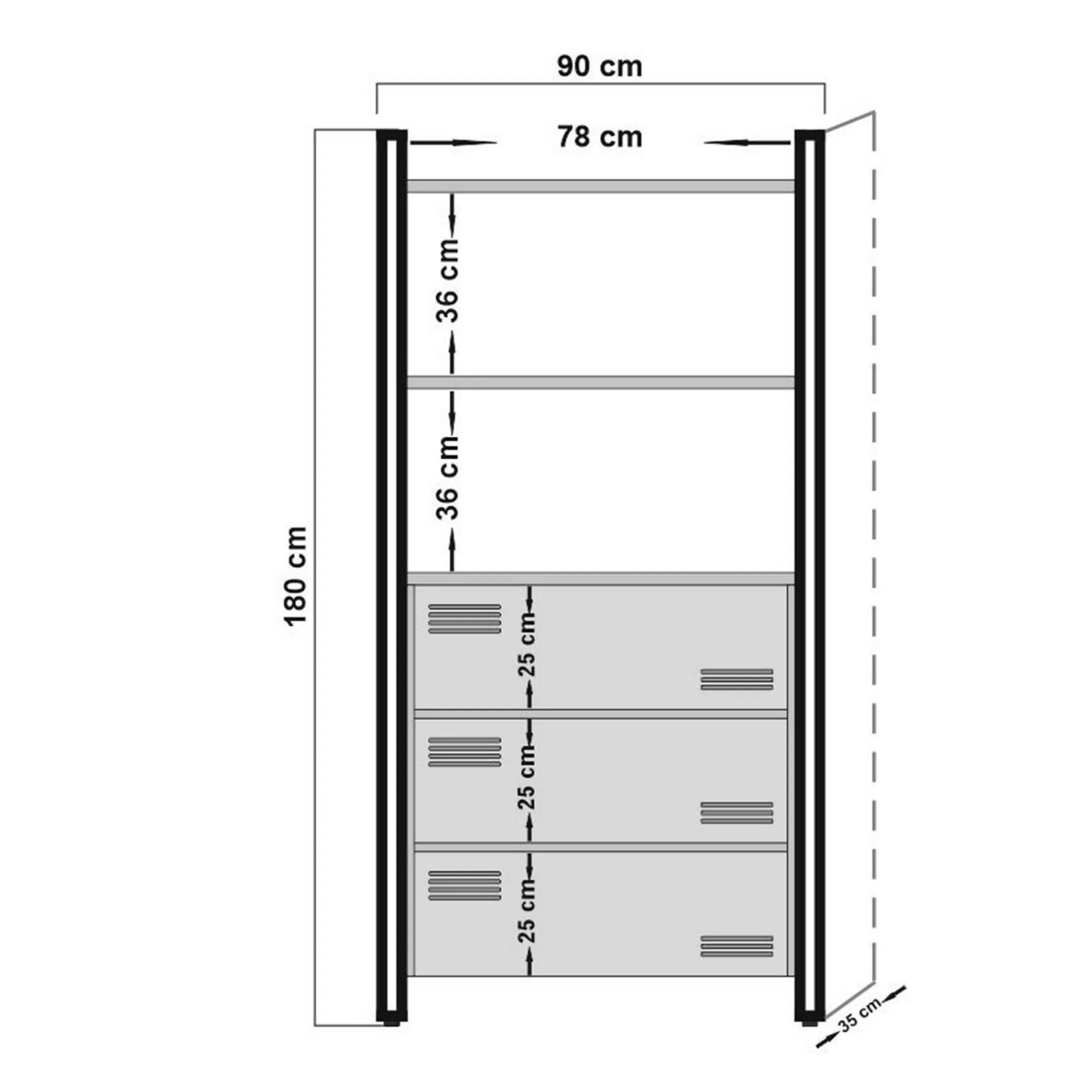 Libreria Podul, 90x35 h180 cm, Quercia e Nero<Dmora Clearance