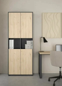 Libreria Roseline, Scaffale da ufficio, Mobile portalibri, Biblioteca, 34x80 h205 cm, Rovere e Grigio<Dmora Cheap