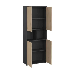 Libreria Roseline, Scaffale da ufficio, Mobile portalibri, Biblioteca, 34x80 h205 cm, Rovere e Grigio<Dmora Cheap