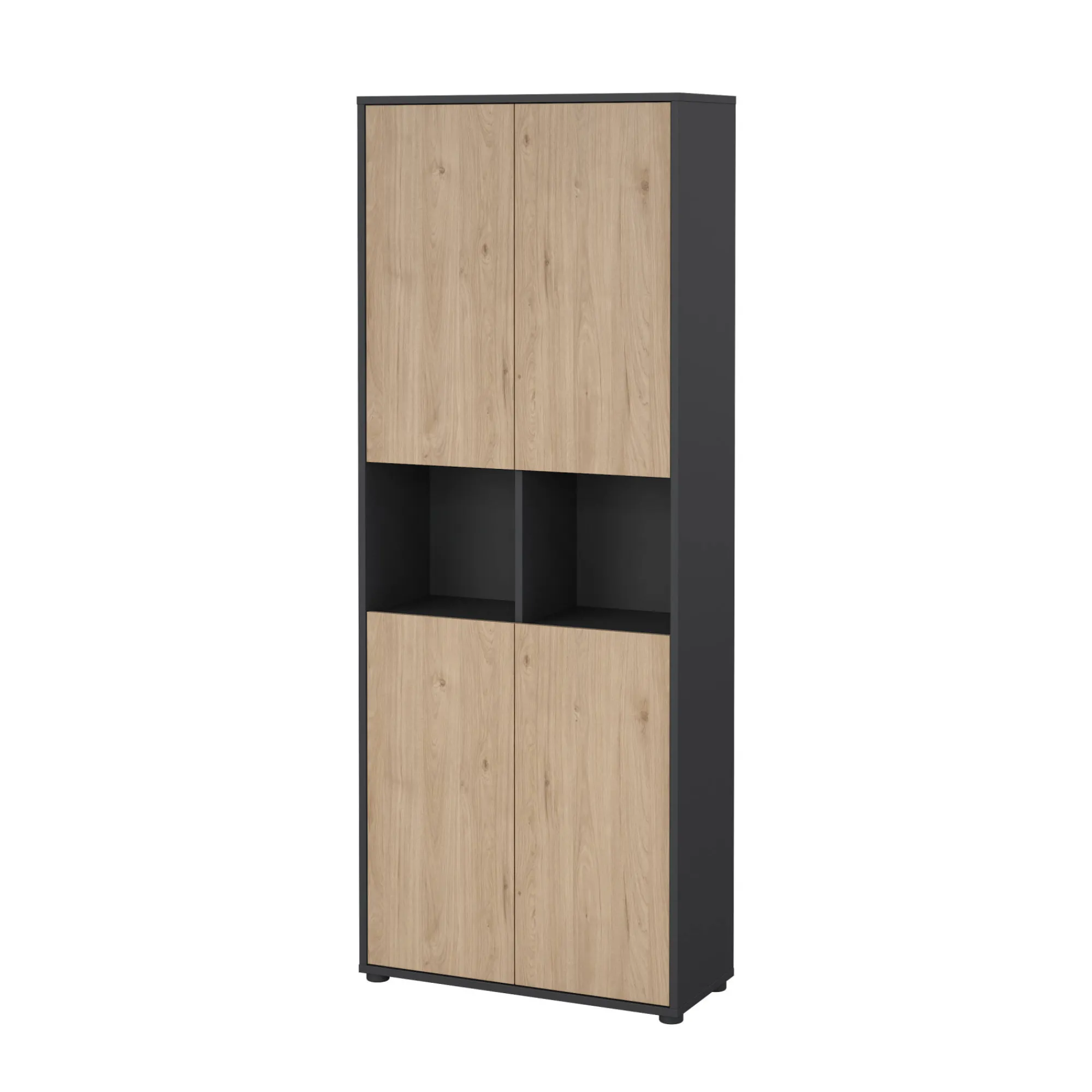Libreria Roseline, Scaffale da ufficio, Mobile portalibri, Biblioteca, 34x80 h205 cm, Rovere e Grigio<Dmora Cheap