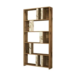 Libreria Scapolita, 90x20h180 cm, Noce e Bianco Marmo<Dmora Sale