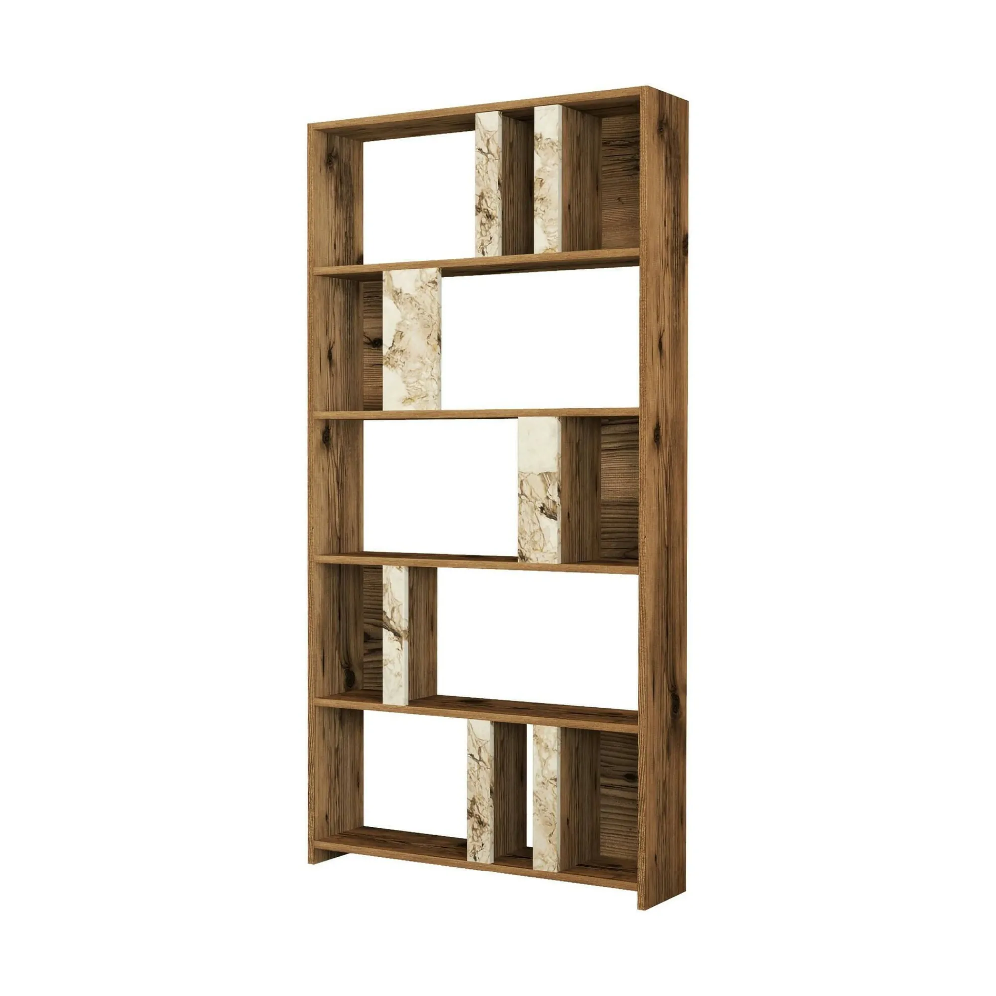 Libreria Scapolita, 90x20h180 cm, Noce e Bianco Marmo<Dmora Sale