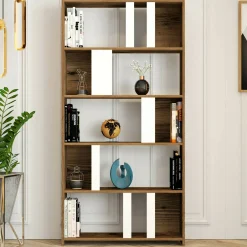 Libreria Scapolita, 90x20h180 cm, Noce e Bianco<Dmora Best