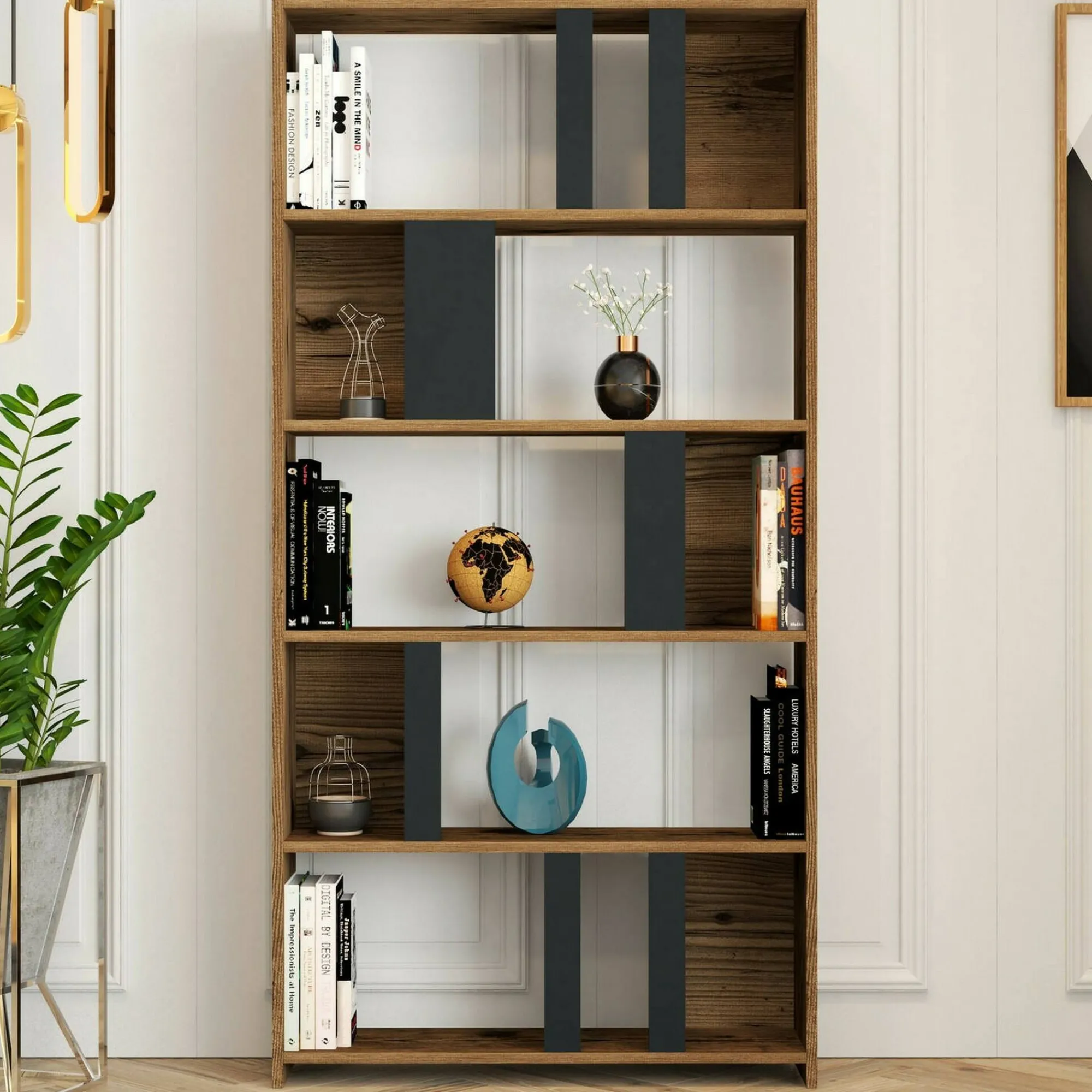 Libreria Scapolita, 90x20h180 cm, Noce e Antracite<Dmora Store