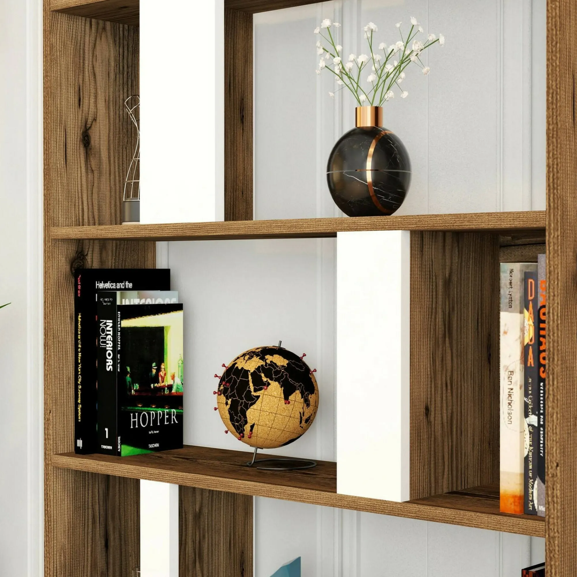 Libreria Scapolita, 90x20h180 cm, Noce e Bianco<Dmora Best