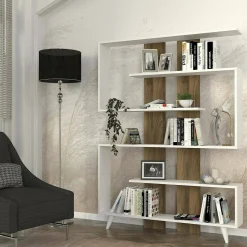 Libreria Spodumene, 120x20h162 cm, Bianco e Noce<Dmora Shop