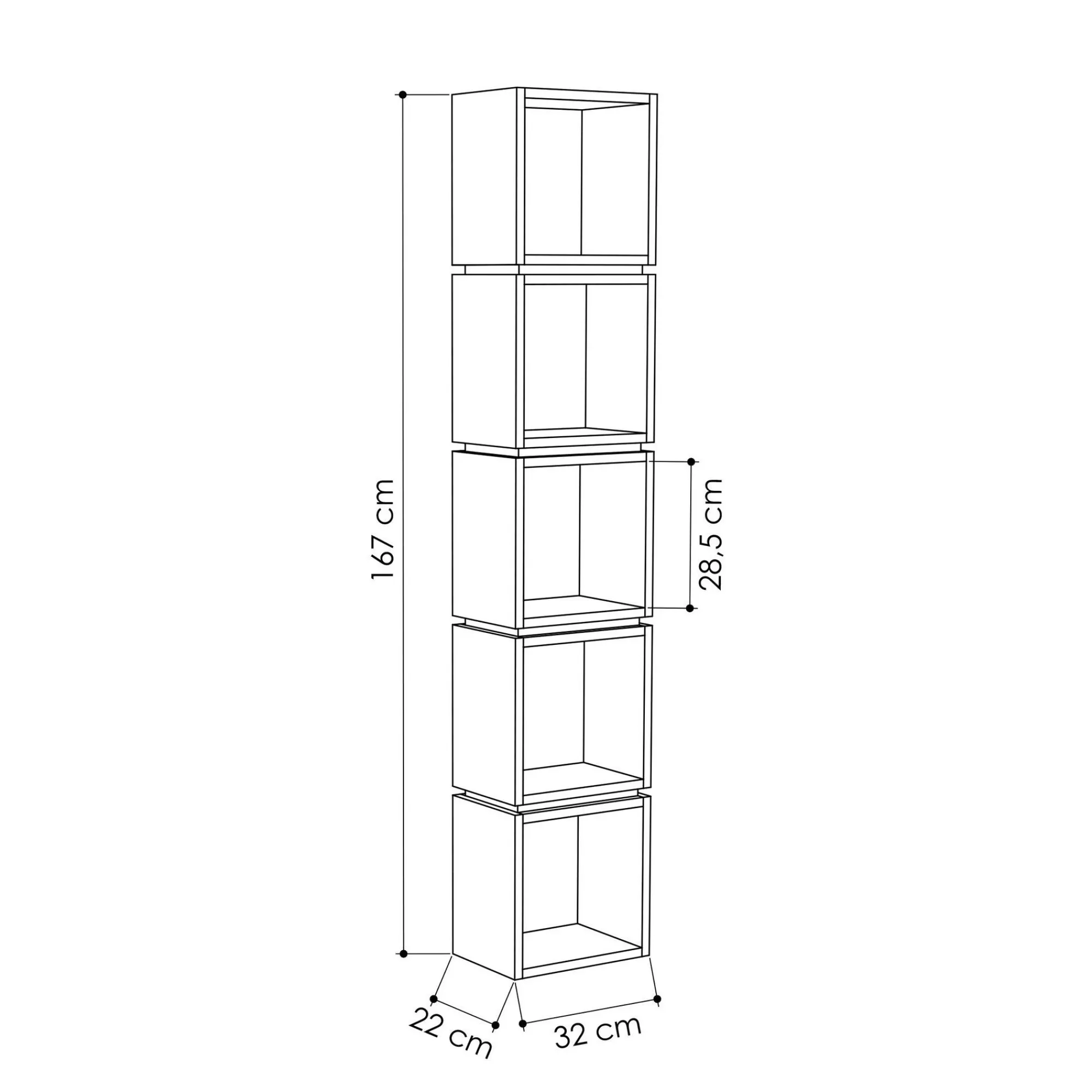 Libreria Tomas, 32x22 h167 cm, Quercia e Bianco<Dmora Best