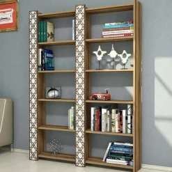 Libreria Vele, Noce e Bianco, 125x24h170 cm<Dmora Sale