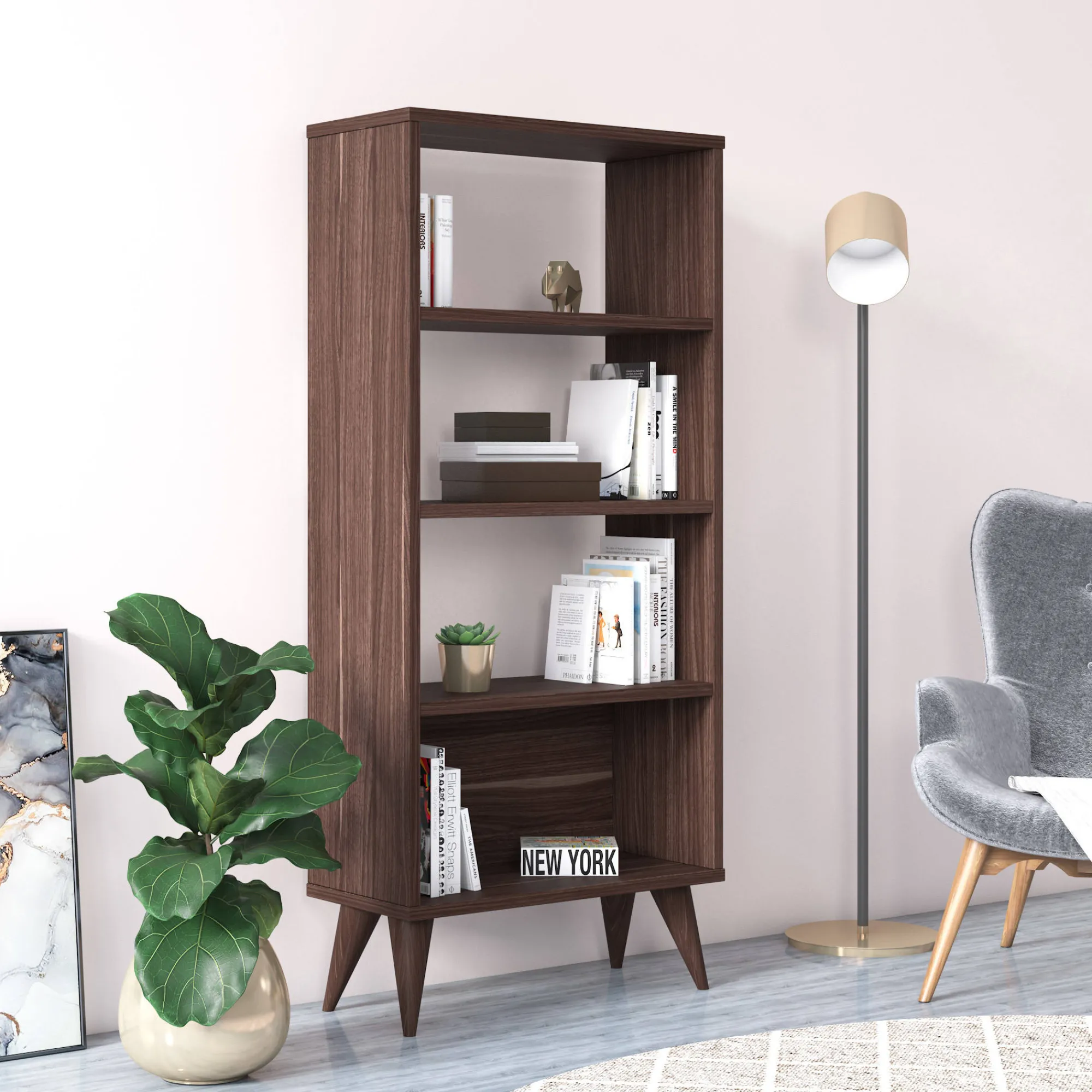 Libreria verticale con quattro scomparti, cm 54 x 25 x 121, colore<Dmora Discount