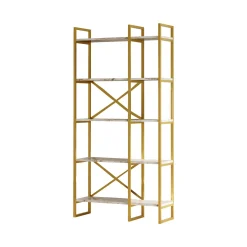 Libreria Zephirine, 88x30 h175 cm, Oro e Bianco Marmo<Dmora Cheap