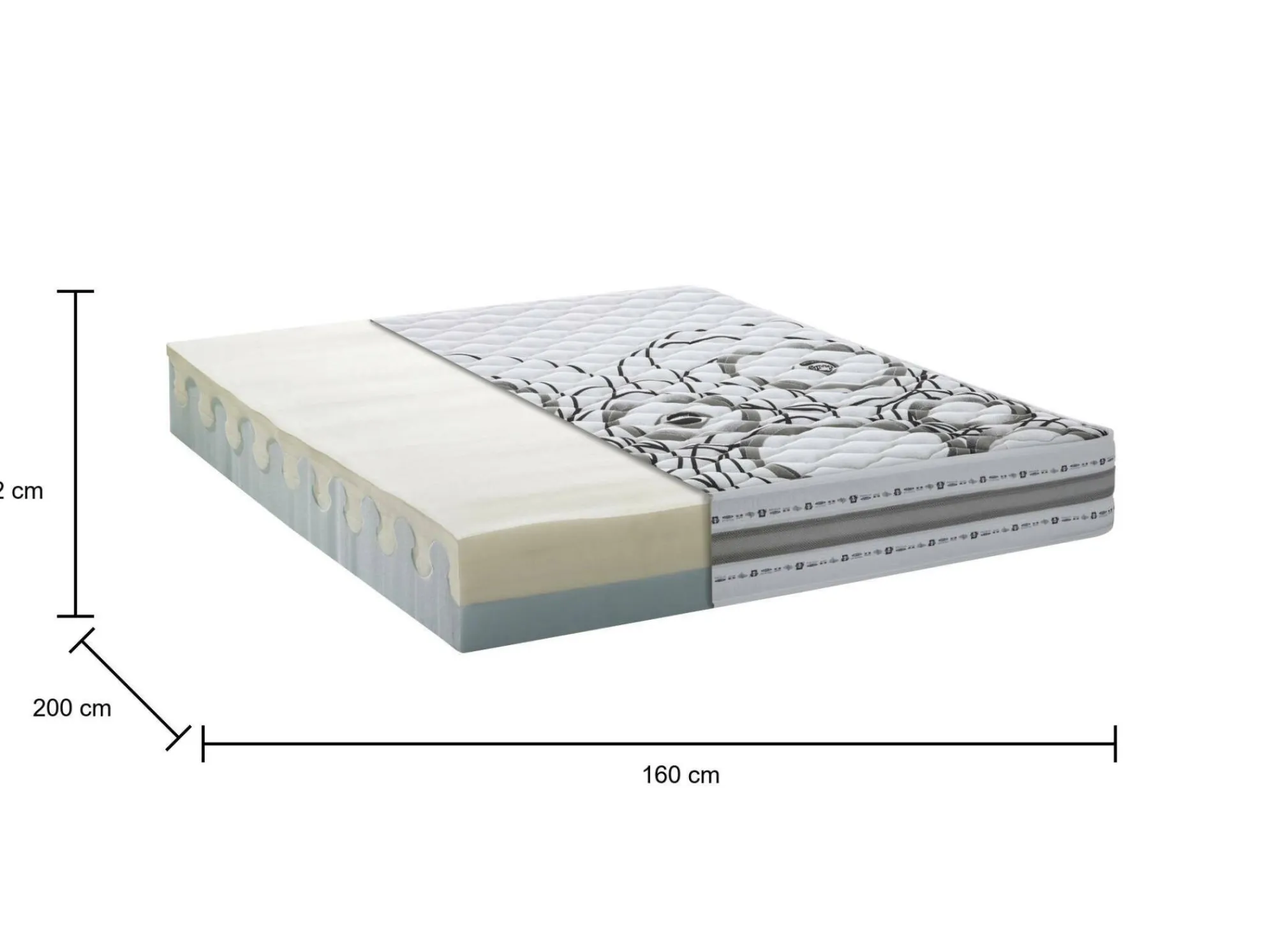 Materasso matrimoniale Incoronata, Anti acaro e Anallergico, Cm 160x200h 22<Dmora Fashion